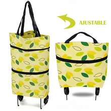 Bolsas de Compras Impresas Coloridas, Bolsas de Viaje Plegables y Portátiles con Ruedas en la Parte Inferior, Dos Tamaños, de Mano o de Hombro, Soporta hasta 15KG, Cierre de Cremallera, Ligeras para Fácil Almacenamiento, Múltiples Patrones Impresos Disponibles, Ideales para Compras en Casa, Almacenamiento de Cocina, Bolsas de Compras Reutilizables, Carrito de Compras que Ahorra Esfuerzo - Amarillo - Ver 3