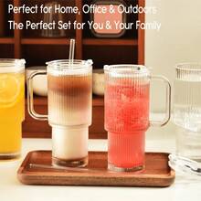 1pc 26oz Glass Cup With Handle And Lid, Large Capacity Iced Coffee Cup With Straw, Modern Glass Cup, Suitable For Hot And Cold Drinks, Reusable Smoothie And Tea Cup - Multicolor - View 10