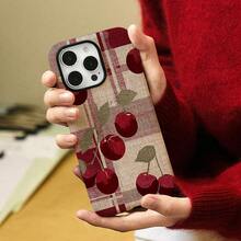 Funda de Teléfono a Cuadros Rojo Cereza, Diseño de Doble Capa a Prueba de Golpes, Duradera y Compatible con los Modelos  17, 16, 15, 14, 13, 12, 11, 8, 7, X, XS, XR, Plus, Air, Pro, Max, SE3, SE2.Regalo de vacaciones perfecto - Colores mixtos - Ver 3