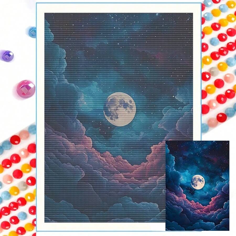 5D钻石画套装 - 月光星空风景,全圆钻,家居墙面装饰礼品 - 彩色 - 查看 1