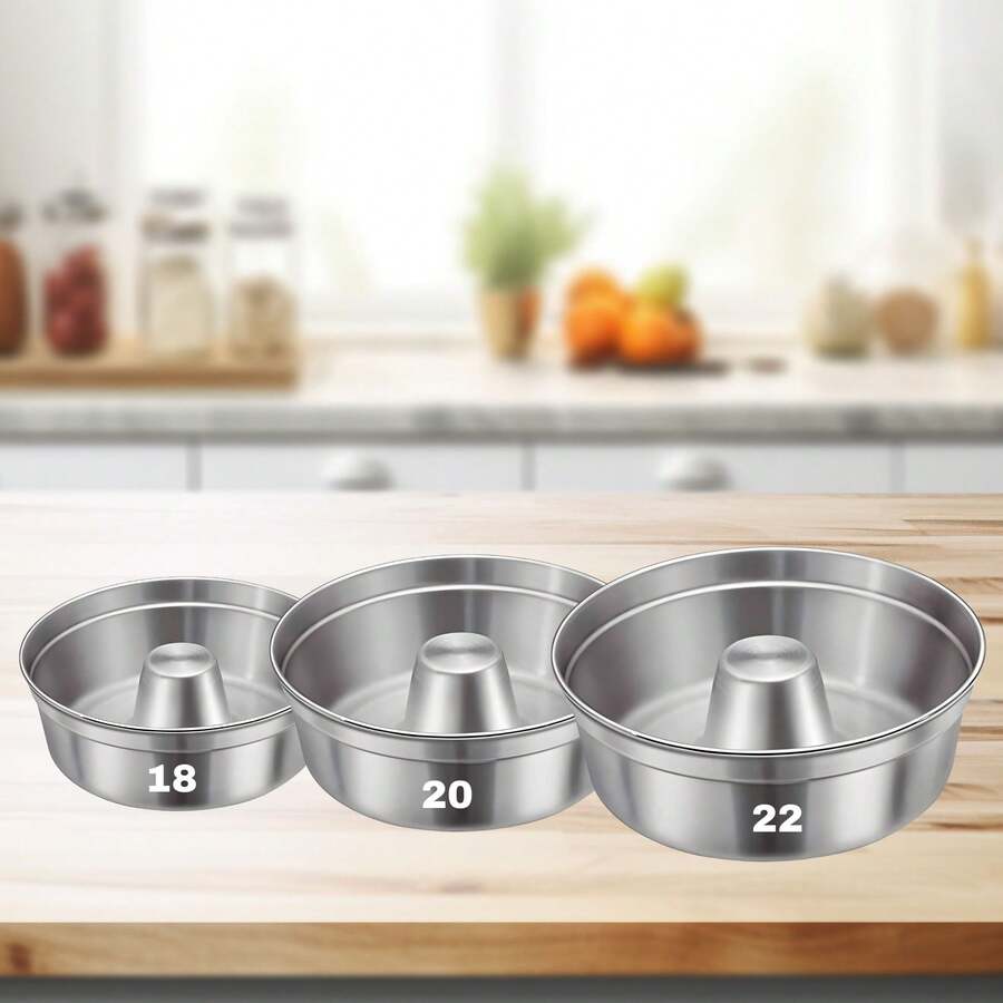 Kit 3 Formas Assadeiras Padaria Tamanho 18 20 22 Pudim - Prata - Visão 1