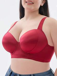 Plus Size Women's Burgundy Bra - Luxurious High Luster, Sexy Lift And Support, Comfortable For Autumn/Winter - Burgundy - View 11