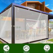 1个带金属孔眼的PE透明罩，可折叠，透明篷布侧板，防风雨篷布，适用于花园、露台、凉亭、入口、阳台，防雨防雪 - 白色 - 查看 2