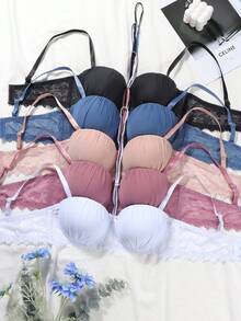 5Pcs Set Women's Lace Underwire Bras, Push Up Bra, Halter Bra - Multicolor - View 3