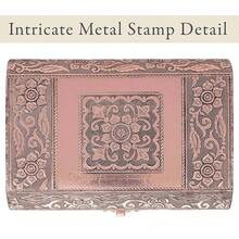 Cottage Garden Moroccan Copper Tone Metal Stamped Round Top Trunk Keepsake Box,MoroccanMoroccan - 摩洛哥的 - 查看 3