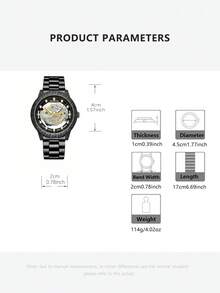 1pc Men's Single-Bridge Design Hollow Minimalist Korean Style Large Dial Luminous Gear Quartz Wrist Watch