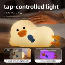 LED Night Light Children, Night Light Cute Animals, Duck Kawaii Silicone Nursing Light Children's Night Light Dimmable Touch USB Lamp For Baby Room Breastfeeding, Children's Gifts - White - View 3