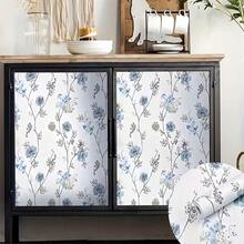 1卷自粘可拆卸墙纸，乡村小花图案，直缝设计，防潮防污，适用于办公室、KTV、咖啡厅、餐厅和客厅装饰。 - 藍色 - 查看 10