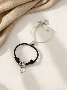 1/2pcs Stainless Steel Heart Pendant Star Moon Heart-Shaped Lock Infinite Character Couple Bracelet, Suitable For Daily Wear By Couples And Valentine's Day Gifts - Multicolor - View 4