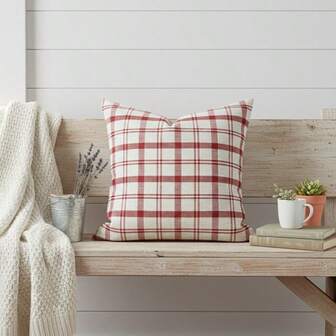 1pc Minimalist Red Plaid Linen Pillow Cover