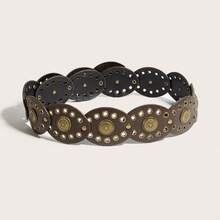 New -Style Girl Round Cake With Riveted Decoration, Western-Style Retro Belt Accessory, American Retro Belt - 咖啡 - 查看 4