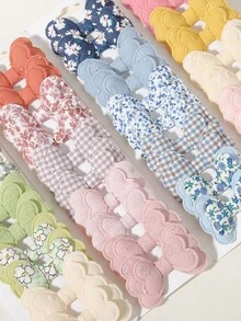 10个/套彩色花卉图案网格蝴蝶结发夹，时尚发饰套装，适合女孩 - Style1 - 查看 3