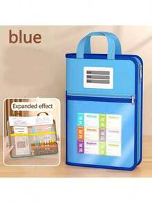 1个多色大容量文件袋，便携式手持收纳袋，教科书收纳袋，多用途，文具办公用品收纳，耐用网布，适合办公及学校用品，开学季必备 - 彩色 - 查看 13