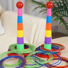 6pcs/9pcs/12pcs Colorful Plastic Ring Toss Game Set, Interactive Indoor/Outdoor Toy, Outdoor Hoopla Game, Suitable For Parties, Competitions, Adults And Group Activities, Multi-Color Hoops Perfect For Backyard, Lawn, Birthday Decor, Summer Beach Carnival - Multicolor - View 6