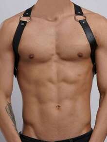 1/2pcs Men's PU Leather Collar And Shoulder Strap, Gothic Style Lingerie Accessory, Suitable For Daily Wear And Party - Black - View 2