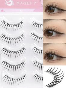 MAANGE 5 Pairs Natural Black Lashes, Breathable, Short, Natural Makeup Effect, Thin & Long Lashes, Korean Cute Lash Style, Elongate Eye Corners, Curly & Enlarging Eyes, Pointed Cartoon Style, Suitable For Women's Travel, Party, Work, Women's Gift - Lông mi Manga nhọn - Xem 9