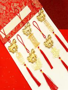 6件套2026马年墙饰：红色金色中国生肖装饰品，新年好运及乔迁礼物，中国新年装饰品 - 金色 - 查看 4