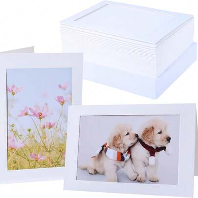 30pcs Count Photo Frame Cards With Envelopes 4x6 Paper Picture Frame Notecards Photo Card Holder And Envelopes Set For Christmas Graudation Wedding Birthday Classroom DIY - White