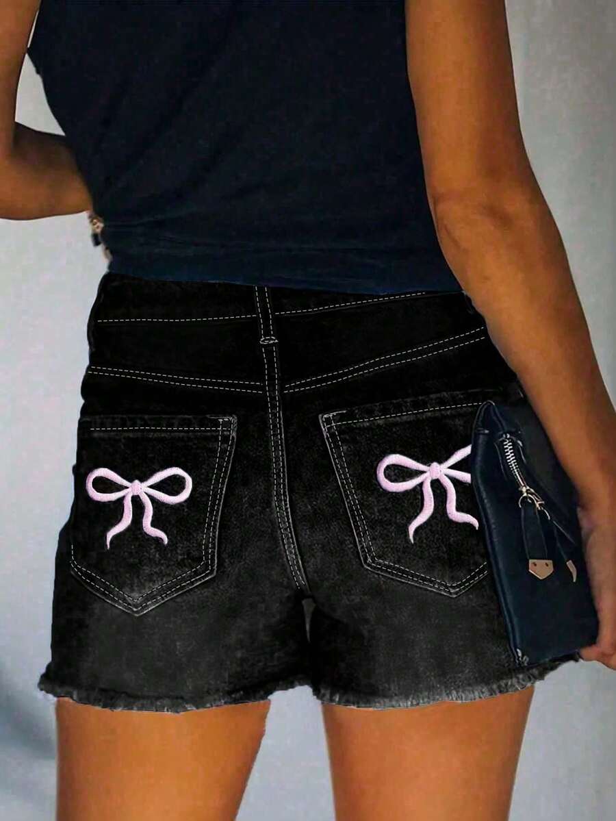Teen Girls' Butterfly Embroidered Y2K Fashion Denim Shorts