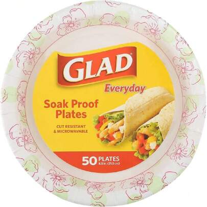 Platos de papel desechables para todas las ocasiones, a prueba de remojo, a prueba de cortes, platos desechables resistentes para microondas, 8.5 pulgadas de diámetro, 50 platos de papel a granel, estampado de flores rosas,37326847