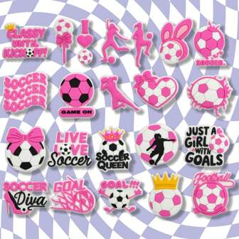 22 piezas de tema de fútbol rosa, clásico y único, que inspira una inspiración creativa sin fin. Adecuado para decoración DIY, ya sea para decorar zapatos, bolsos, pulseras o como regalos de fiesta, decoraciones navideñas, pequeños regalos de cumpleaños, puede mostrar un terciopelo personalizado único básico Peluche de playa