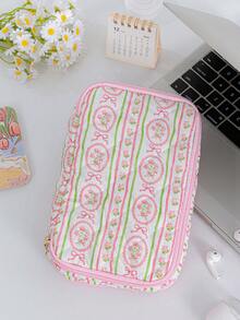 Double Layer Large Capacity Digital Storage Bag, Foam Quilted Charger Organizer, Floral Pattern, Electronic Cable Management Storage Bag - Multicolor - View 10