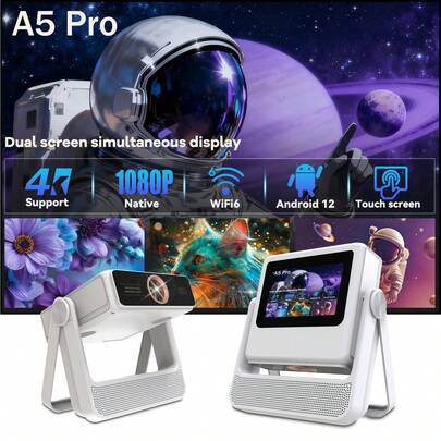 DONGYING New Release, Flagship Projector, Dual-Screen Simultaneous-Display Projector, Supports 4K Ultra HD Projection, Native 1080P, Built-In Android Smart System, Ceiling Projector, Suitable For Home Living Room, Bedroom, Decor, Gifts, New Year Gifts