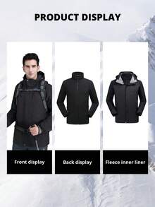 CAMEL CROWN Men's 3-In-1 Waterproof Ski Jacket, Winter Outdoor Hooded Windproof Warm Fleece Coat - Black - View 4