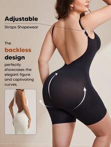 1pc Women's Backless Breathable Shapewear Bodysuit With Tummy Control And Adjustable Straps, Suitable For Layering - Black - View 1