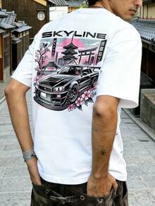 Fractyr Fractyr Men's Fashionable Printed Loose Short-Sleeve T-Shirt | Exquisite Design | Racing Car And Cherry Blossom Print | Summer Must-Have | Easy To Match, Showcase Your Style - White - View 8
