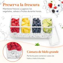 XGKLifewit Bandeja Condimentos Refrigerada con 4 Recientes Serdor con Tapas Separadas y Platos Remob. Ideal para Accesos de Bar Frutas Ensaladas Tacos y Aderezos en Fiestas 1 Paquetes - Transparente - Ver 4