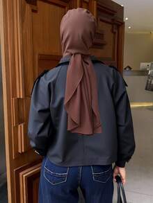 DAZY 肩章设计插肩袖风衣女式夹克，秋季女装 - 深灰色 - 查看 5