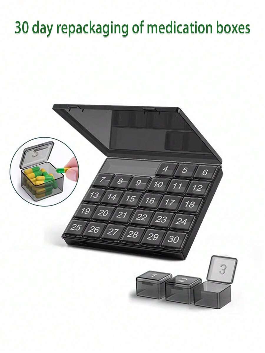 1pc 30-Slot Pill Box, 2pcs 30-Day Pill Organizer, Monthly Medication Storage Box, 30-Compartment Pill Case, Travel Monthly Medication Box, Storage Container