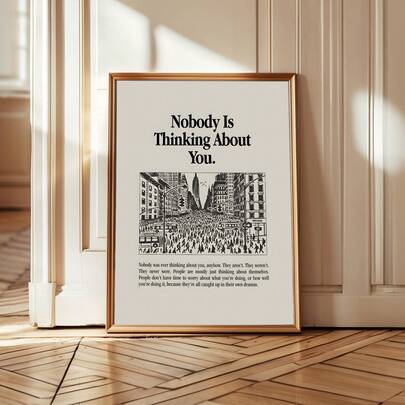 1 pieza Cuadro de arte de pared minimalista "Nadie está pensando en ti" Impresiones de lienzo Pinturas de tipografía moderna Carteles con cita motivacional contra la ansiedad Decoración para sala de estar, dormitorio, cocina, oficina Regalo para amantes del autocuidado Enmarcado/Sin enmarcar