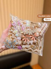 5/8/13/16pcs Random Multi-Color Cute Hair Clips, Includes Faux Pearl, Rhinestone, Flower, Heart, Butterfly & Other Decorative Elements, Adorable & Fashionable Minimalist Design, Best Gift For Girls, Suitable For Daily & Holiday Wear - Multicolor - View 9