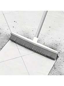 1pcs Portable Pet Hair Remover Push Broom With Rubber Teeth - Stainless Steel & Flag-Free Pig Bristles, Ergonomic Handle For Carpets, Hardwood Floors, Tiles, Windows - Efficient Grooming Tool For Bedroom, Bathroom, Kitchen, Living Room - Grey - View 5