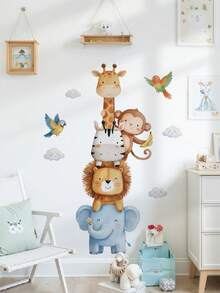 1pc Animal Tiger Lion Background Wall Sticker, Children's Room Giraffe Self-Adhesive Wallpaper - Multicolor - View 2