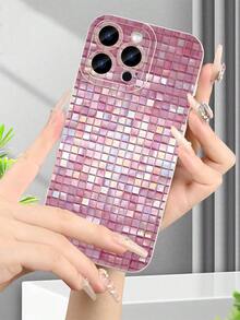 Funda de teléfono con patrón de mosaico para iPhone y , cubierta trasera brillante y elegante para adolescentes, niñas, uso diario y fiestas - Blanco - Ver 5