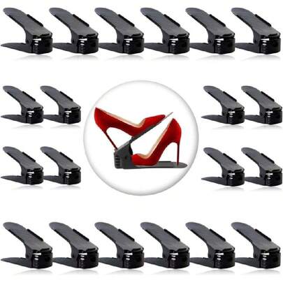 Zapatero Organizador de Zapatos para Armario (20 Unidades) Apilador de Zapatos que Ahorra Espacio, Ranuras para Zapatos, Organizador de Calzado con Doble Almacenamiento Ajustable,37343098