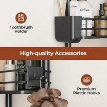 Rustproof 3 Tier Floor Standing Corner Shower Caddy Organizer With Toothbrush Holder Large Spacing Floor Shower Shelf Rack Storage Stands With Hooks For Bathroom Kitchen Black - 3 Tier - View 8