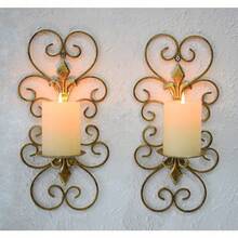 Set Of 2 Wall Sconces Candle Holders Metal Wall Decoration Hanging Wall Mounted Candle Sconces For Home Decor Bedroom Dining Room, Antique Gold - 古董金 - 查看 3