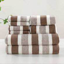 VECOOSI 8-Piece Bath Towel Set: No-Shedding, Ultra-Soft & Super Absorbent Towels In Dual-Tone Stripes. Hotel-Grade Luxury With 2 Large Bath Towels, 2 Medium Bath Towels, And 4 Small Hand Towels. - Brown - View 2