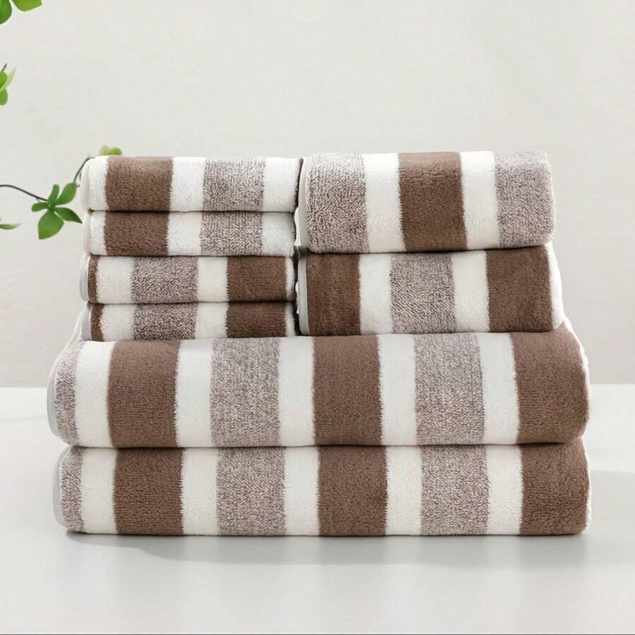 VECOOSI 8-Piece Bath Towel Set: No-Shedding, Ultra-Soft & Super Absorbent Towels In Dual-Tone Stripes. Hotel-Grade Luxury With 2 Large Bath Towels, 2 Medium Bath Towels, And 4 Small Hand Towels.