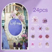 LARDUX 24 Stücke Kunstblumen zum Basteln, Kunstblumen Köpfe,künstliche blumenköpfe klein Blüten Künstlich blütenköpfe groß Seidenblumen Köpfe für DIY Basteln Hochzeit Party Home Handwerk Deko-Lila-6936 - Lila - Übersicht 3
