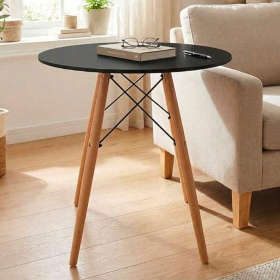 XGHSELECOP Mesa Cedor Estilo Eames Cedor nada Antecedor Mesa Eames Reda Desayunador para 2 o 3 Personas Mesa para ogar y Mesa de Trabajo para Oficina Negro 60 * 60 - Tipo de Enchufe B USA (110-127V) - Ver 1