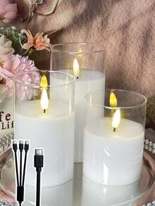 Set de 3 luces de vela sin llama recargables con mecha parpadeante, velas a pilas de luz blanca cálida con brillo ajustable y control remoto con temporizador, ideales para Halloween, Día de San Valentín, Navidad, boda, fiesta, decoración del hogar (diámetro 3" x altura 4"5"6") - luz blanca cálida - Ver 3