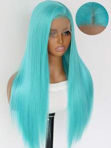 Mint Blue Color Synthetic Lace Front Wigs For Fashion Women 24 Inch Long Silky Straight Hair Mint Green Wig 13x4 HD Lace Front Wigs Pre Plucked Hairline - Blue - View 4