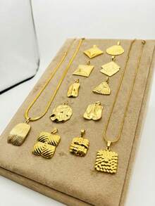 14 piezas, 12 estilos de colgante de acero inoxidable dorado con concha y geométrico + 2 collares ajustables, collar y accesorios de alta calidad hipoalergénicos, antidecoloración, cómodos y versátiles, regalo minimalista y elegante para amantes, padres, amigos, uso diario - Multicolor - Ver 3