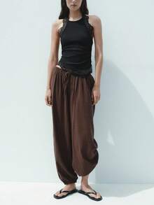 Women' S Lace Trim Halter Tops Solid Color Sleeveless Open Back Irregular Hem Tank Tops Summer  Casual Fitted Tops Teen Girls Going Out Streetwear Aesthetic Clothes - 黑色 - 查看 5