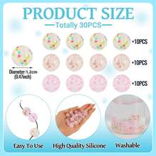 30颗色彩鲜艳的12毫米和15毫米透明硅胶珠，内含彩色圆点，可用作隔珠和硅胶焦点珠，适用于DIY珠宝制作，时尚装饰珠，可用于项链、手链、挂绳等——男女皆宜的工艺材料套装，适合工艺爱好者、学生和办公人士，也是理想的办公礼品之选。